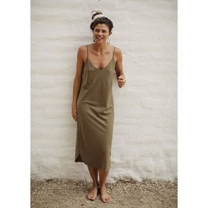 OLIVE SILK NOIL SLIPDRESS- 100% SILK. OZMA